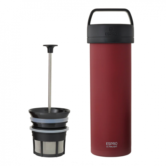 P0 Ultralight Travel Coffee Press, rot, 475 ml, Edelstahl von ESPRO