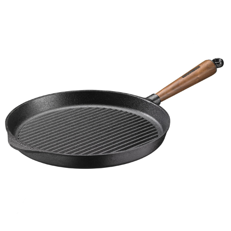 Grillpfanne 28 cm aus Gusseisen 0028V, hoher Rand / Walnussgriff von SKEPPSHULT