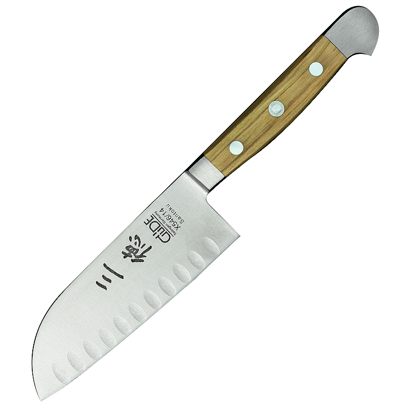 Santoku mit Kulle klein X546/14 von GÜDE, Serie Alpha Olive, 14 cm Klinge