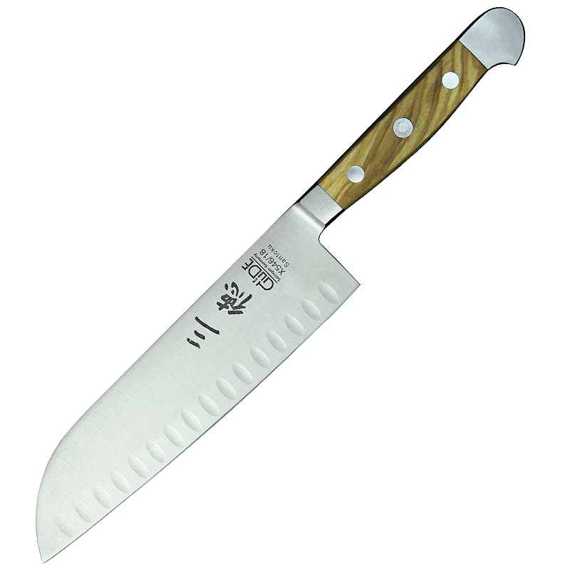 Santoku mit Kulle groß X546/18 von GÜDE, Serie Alpha Olive, 18 cm Klinge